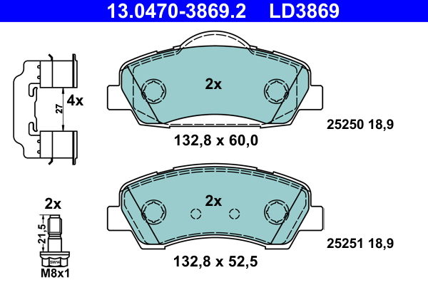Brake Pad Set, disc brake - 13.0470-3869.2 ATE