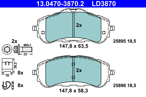 Brake Pad Set, disc brake - 13.0470-3870.2 ATE