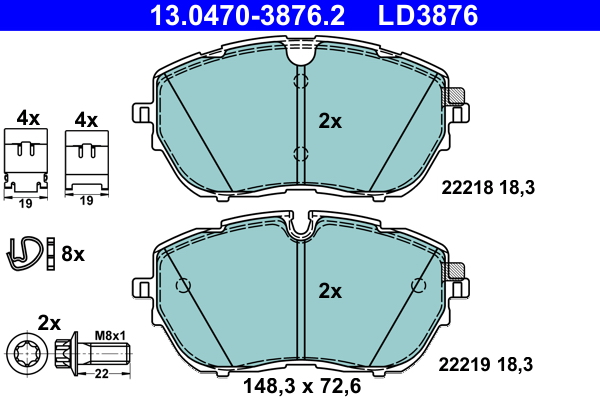 Brake Pad Set, disc brake - 13.0470-3876.2 ATE