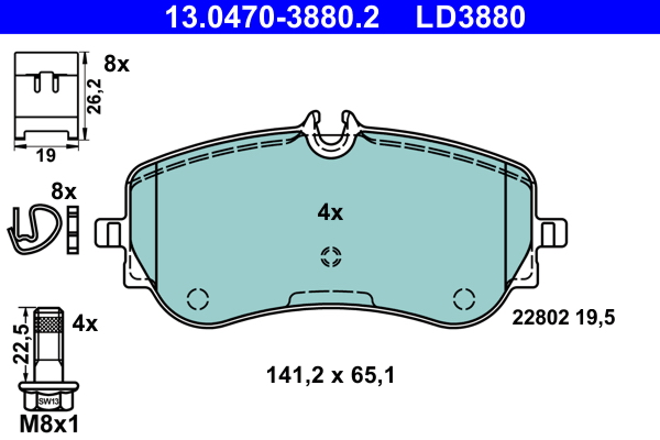 Kit pastiglie freno, Freno a disco - 13.0470-3880.2 ATE