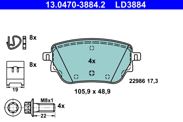Brake Pad Set, disc brake - 13.0470-3884.2 ATE