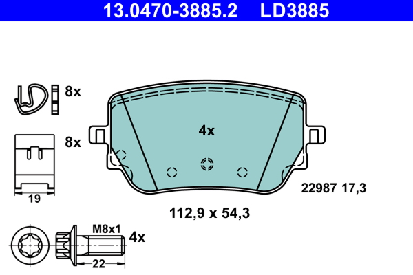Brake Pad Set, disc brake - 13.0470-3885.2 ATE