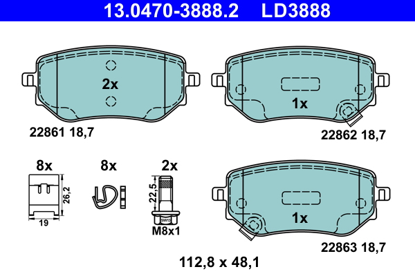 Brake Pad Set, disc brake - 13.0470-3888.2 ATE