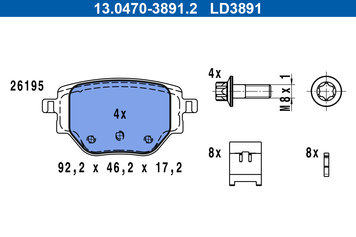 Kit pastiglie freno, Freno a disco - 13.0470-3891.2 ATE