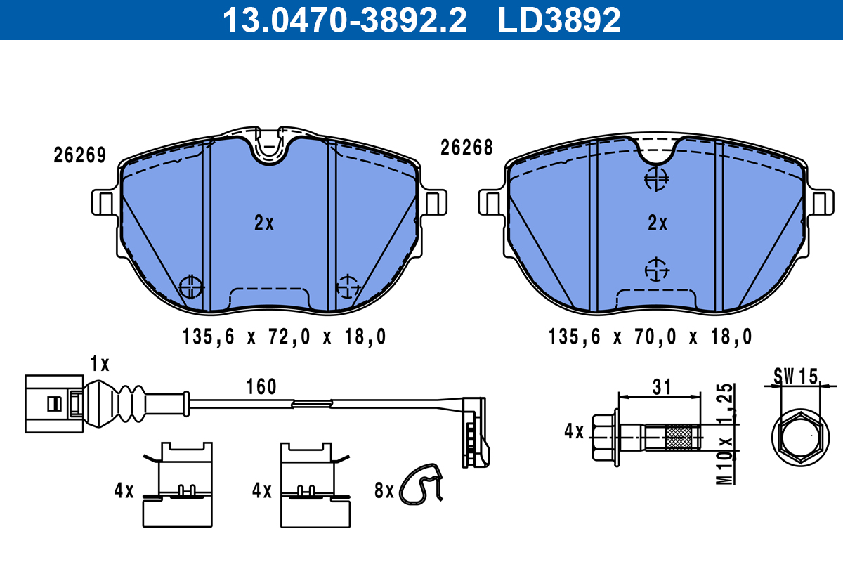 Brake Pad Set, disc brake - 13.0470-3892.2 ATE