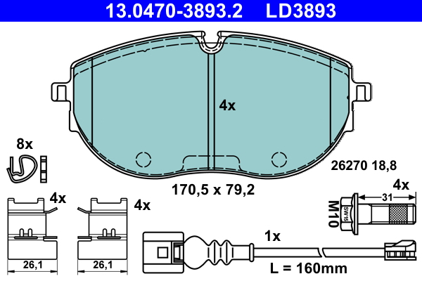 Brake Pad Set, disc brake - 13.0470-3893.2 ATE