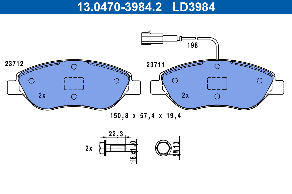 Brake Pad Set, disc brake - 13.0470-3984.2 ATE