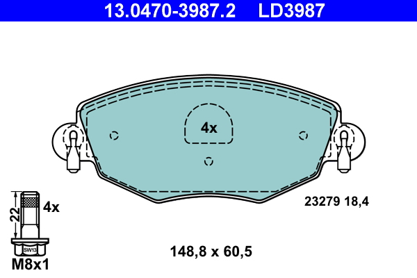 Brake Pad Set, disc brake - 13.0470-3987.2 ATE