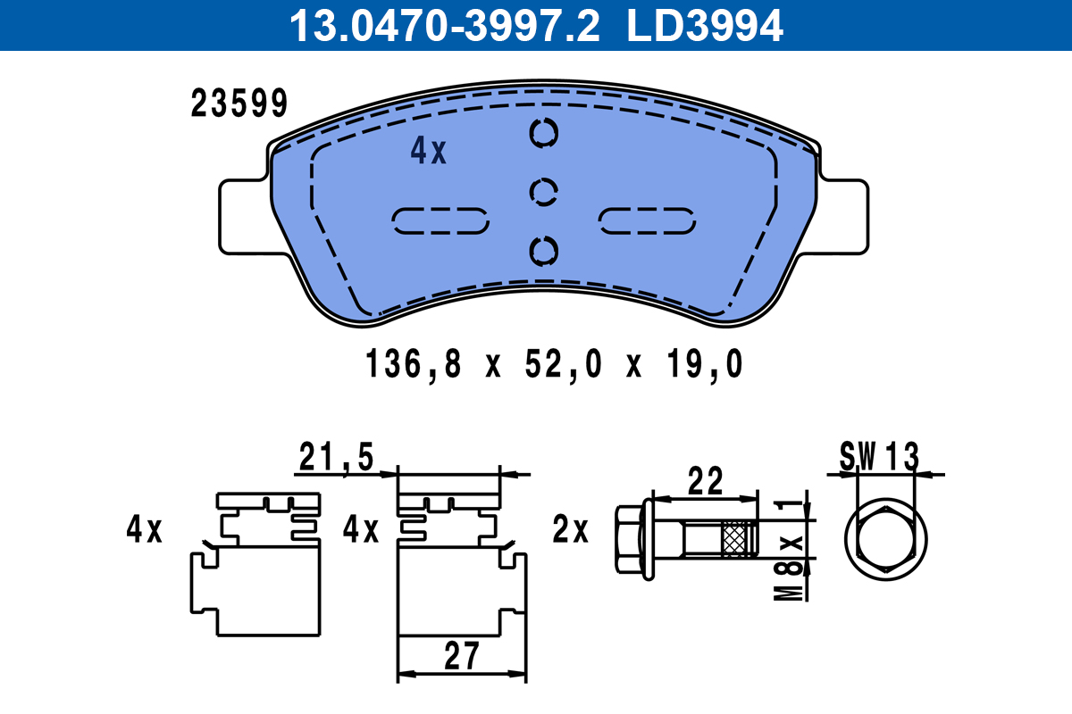 Kit pastiglie freno, Freno a disco - 13.0470-3994.2 ATE
