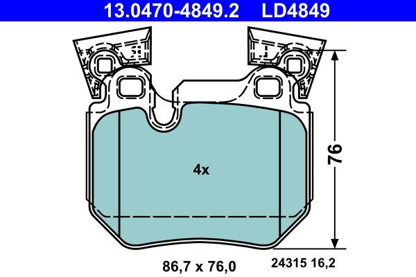 Brake Pad Set, disc brake - 13.0470-4849.2 ATE
