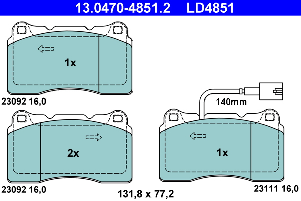 Brake Pad Set, disc brake - 13.0470-4851.2 ATE
