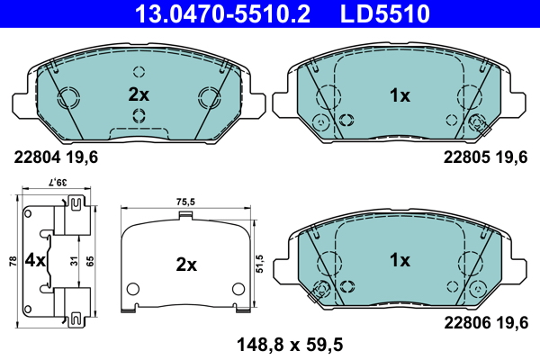 Kit pastiglie freno, Freno a disco - 13.0470-5510.2 ATE