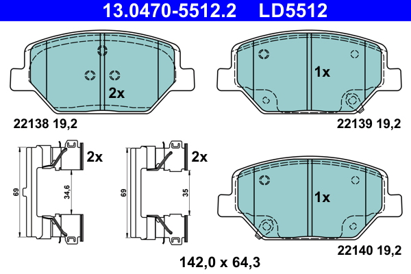 Kit pastiglie freno, Freno a disco - 13.0470-5512.2 ATE