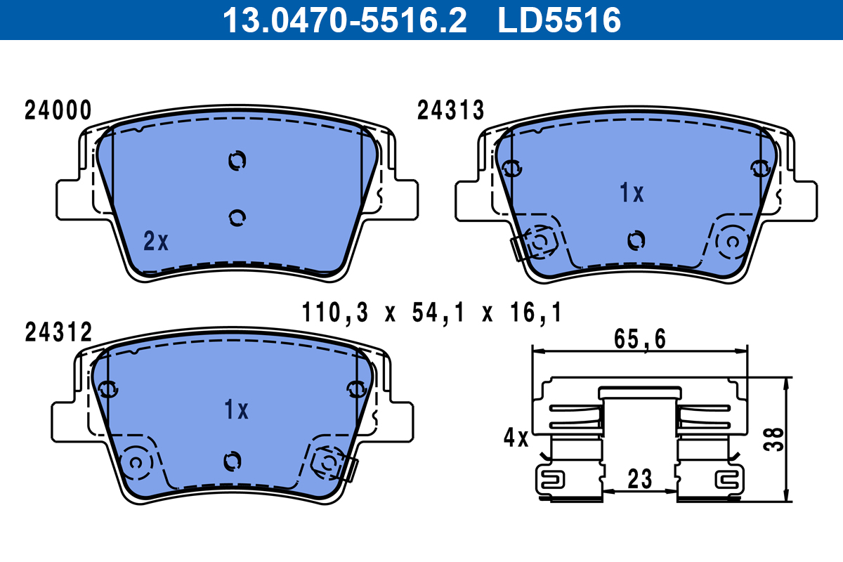 Brake Pad Set, disc brake - 13.0470-5516.2 ATE