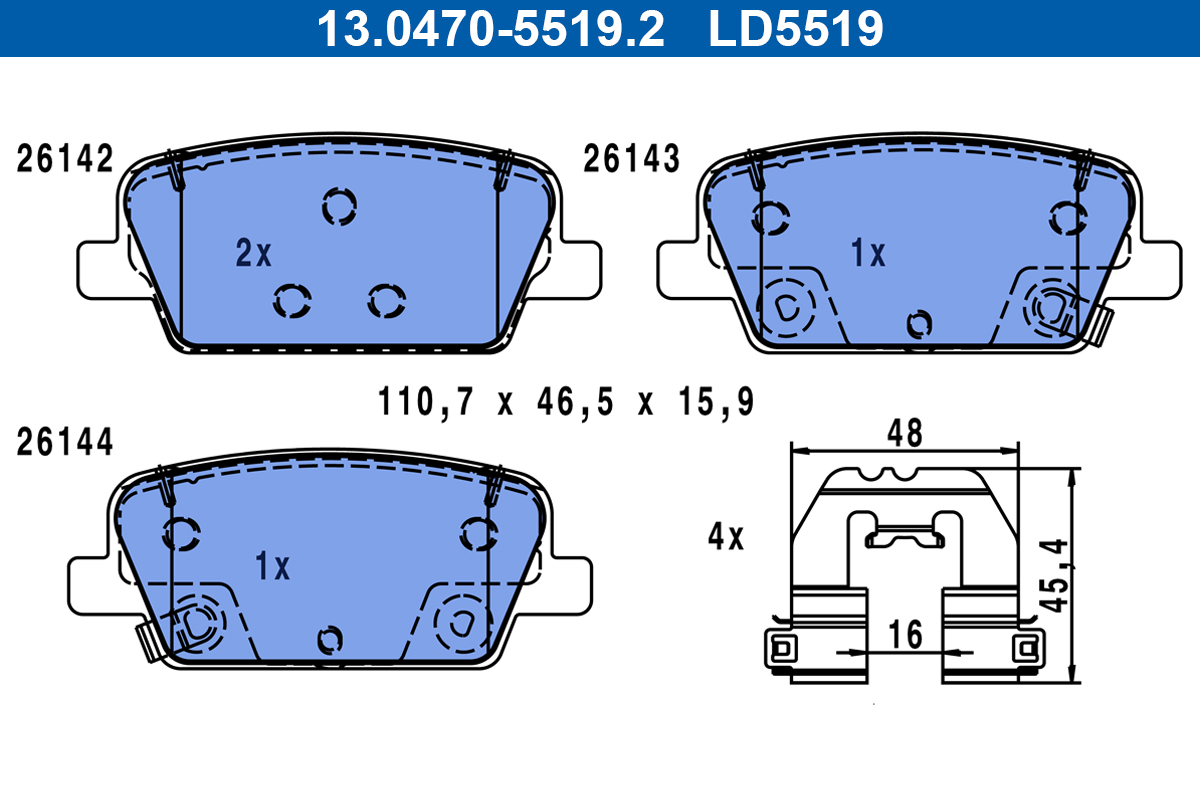 Brake Pad Set, disc brake - 13.0470-5519.2 ATE