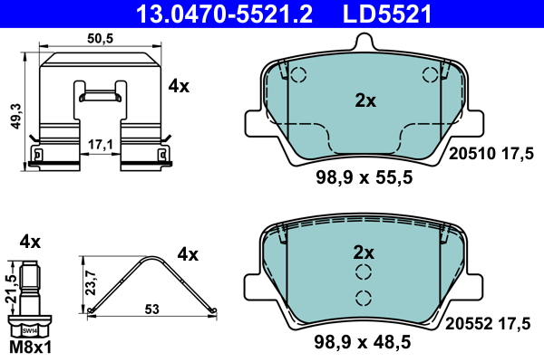 Brake Pad Set, disc brake - 13.0470-5521.2 ATE