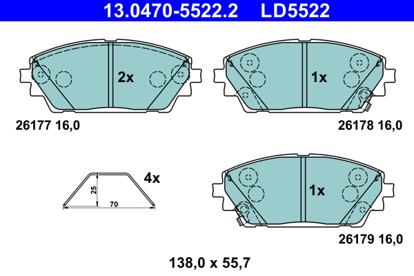 Brake Pad Set, disc brake - 13.0470-5522.2 ATE