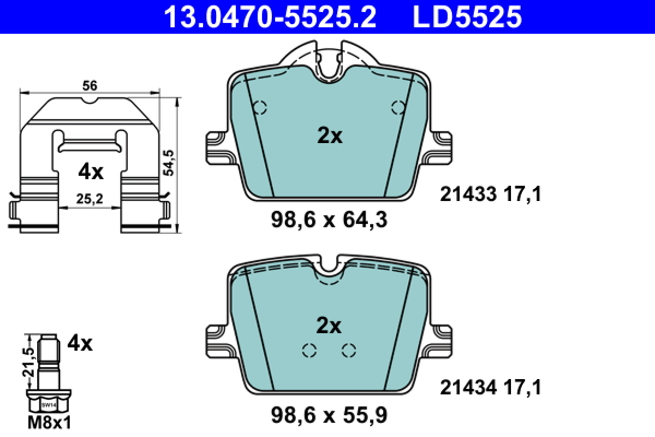 Kit pastiglie freno, Freno a disco - 13.0470-5525.2 ATE