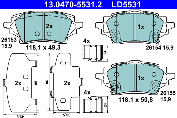 Brake Pad Set, disc brake - 13.0470-5531.2 ATE