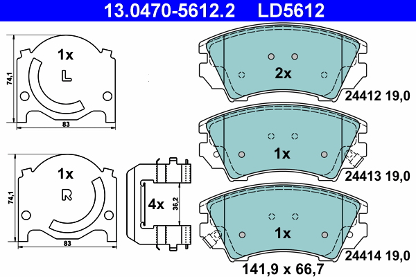 Brake Pad Set, disc brake - 13.0470-5612.2 ATE