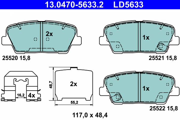 Brake Pad Set, disc brake - 13.0470-5633.2 ATE