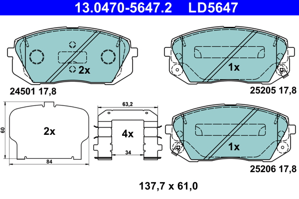 Brake Pad Set, disc brake - 13.0470-5647.2 ATE