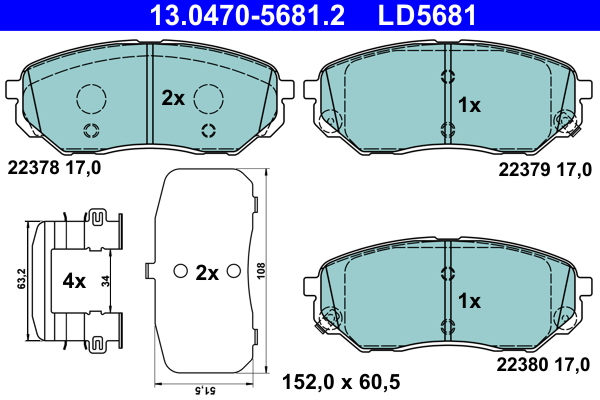 Brake Pad Set, disc brake - 13.0470-5681.2 ATE