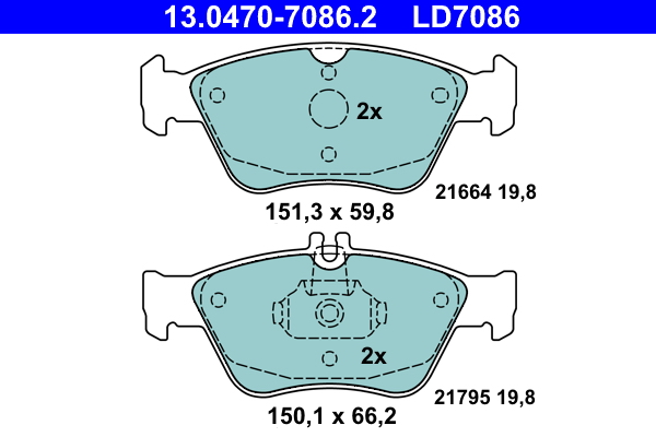 Brake Pad Set, disc brake - 13.0470-7086.2 ATE