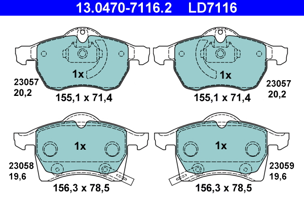 Brake Pad Set, disc brake - 13.0470-7116.2 ATE