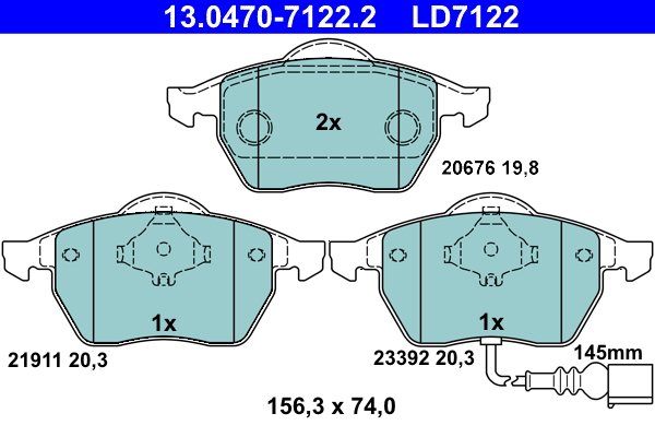Brake Pad Set, disc brake - 13.0470-7122.2 ATE
