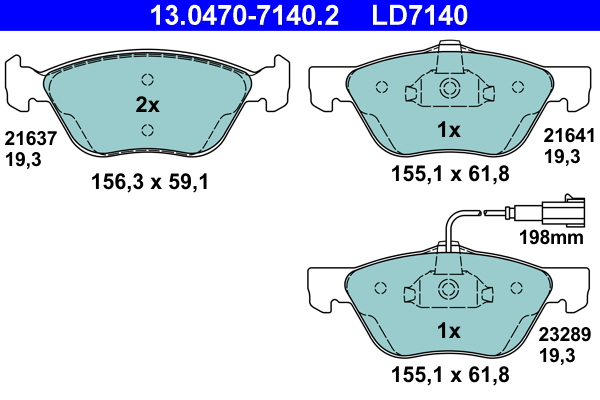 Brake Pad Set, disc brake - 13.0470-7140.2 ATE