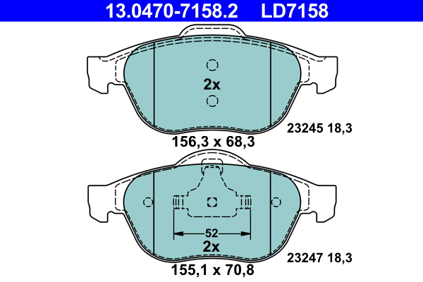 Brake Pad Set, disc brake - 13.0470-7158.2 ATE