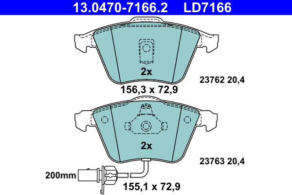 Brake Pad Set, disc brake - 13.0470-7166.2 ATE