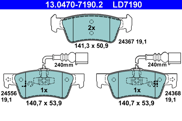 Kit pastiglie freno, Freno a disco - 13.0470-7190.2 ATE