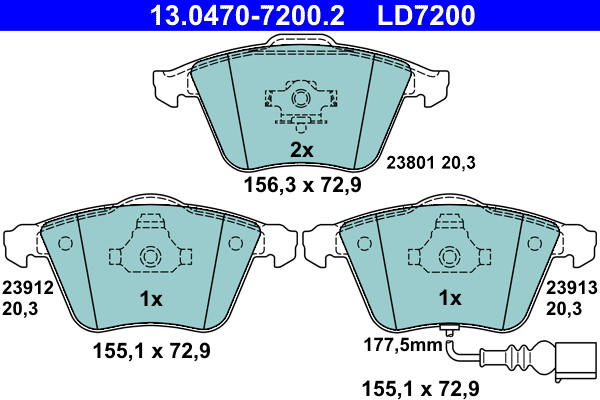 Brake Pad Set, disc brake - 13.0470-7200.2 ATE