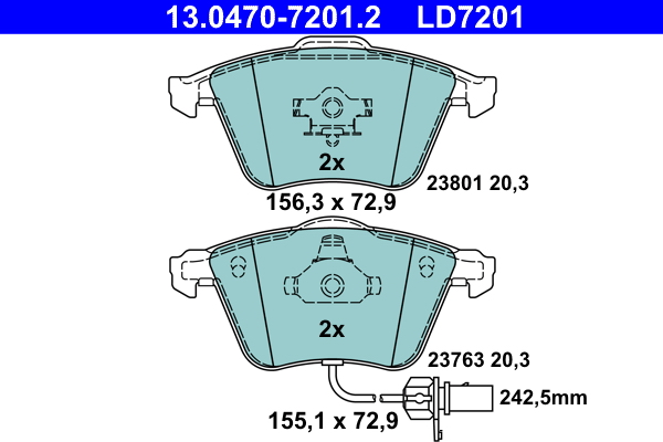 Brake Pad Set, disc brake - 13.0470-7201.2 ATE