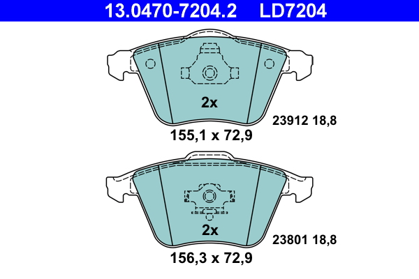 Brake Pad Set, disc brake - 13.0470-7204.2 ATE