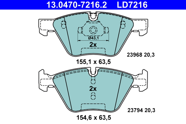 Brake Pad Set, disc brake - 13.0470-7216.2 ATE