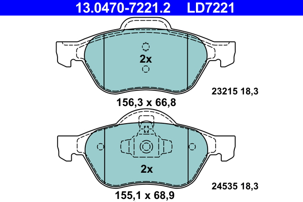 Brake Pad Set, disc brake - 13.0470-7221.2 ATE