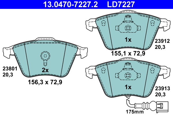 Комплект тормозных колодок, дисковый тормоз - 13.0470-7227.2 ATE