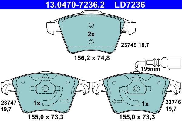 Brake Pad Set, disc brake - 13.0470-7236.2 ATE