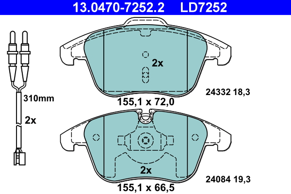 Brake Pad Set, disc brake - 13.0470-7252.2 ATE