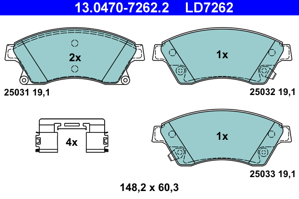 Brake Pad Set, disc brake - 13.0470-7262.2 ATE
