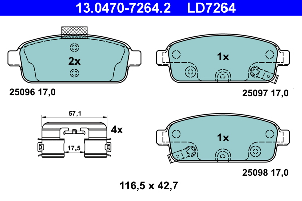 Brake Pad Set, disc brake - 13.0470-7264.2 ATE