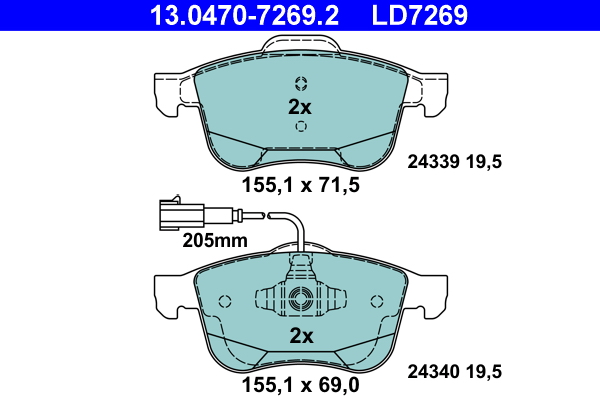 Brake Pad Set, disc brake - 13.0470-7269.2 ATE