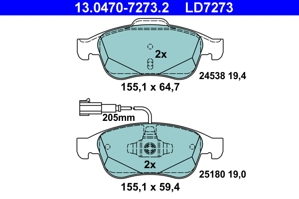 Kit pastiglie freno, Freno a disco - 13.0470-7273.2 ATE