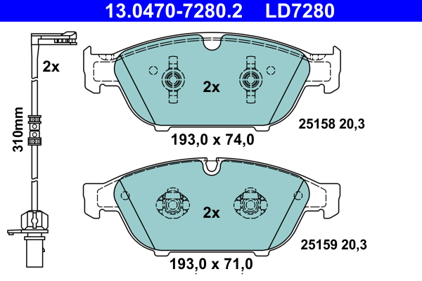 Brake Pad Set, disc brake - 13.0470-7280.2 ATE