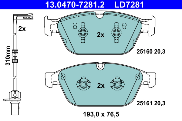 Kit pastiglie freno, Freno a disco - 13.0470-7281.2 ATE