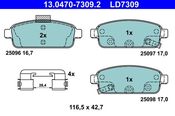 Brake Pad Set, disc brake - 13.0470-7309.2 ATE
