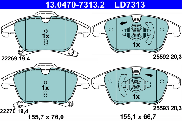 Brake Pad Set, disc brake - 13.0470-7313.2 ATE